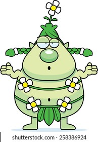 A cartoon illustration of a forest sprite looking confused.