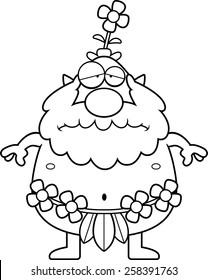 A cartoon illustration of a forest sprite looking sad.