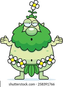 A cartoon illustration of a forest sprite looking confused.