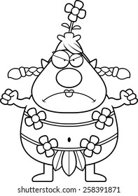 A cartoon illustration of a forest sprite looking angry.
