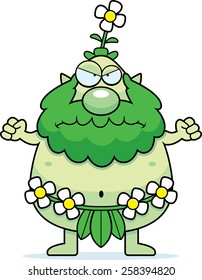 A cartoon illustration of a forest sprite looking angry.
