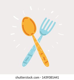 Cartoon illustration of Fork & Spoon Restaurant Icon. Object on white background.