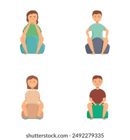 Cartoon illustration of four children in different sitting positions, isolated on white