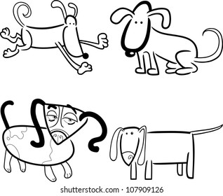 cartoon illustration of four cute dogs or puppies set for coloring book