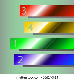cartoon illustration of four different colors ribbons with numbers