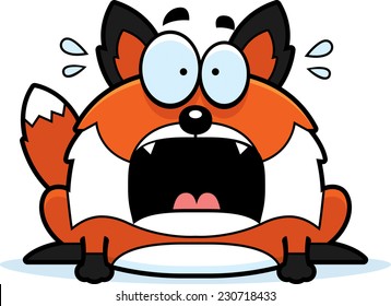 A cartoon illustration of a fox looking scared.