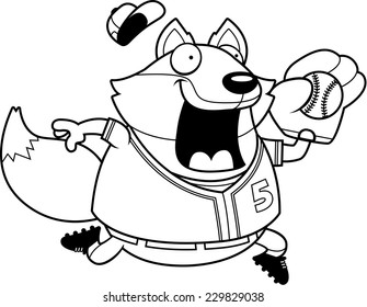 A cartoon illustration of a fox playing baseball.