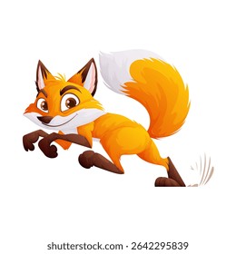 A cartoon illustration of a fox. The fox is running and smiling with a happy expression. Great for kids books, digital resources, or prints.