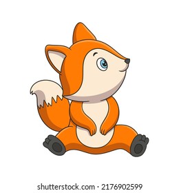 cartoon illustration a fox sitting and relaxing enjoying the weather during the day on the trunk of a big tree that was cut down