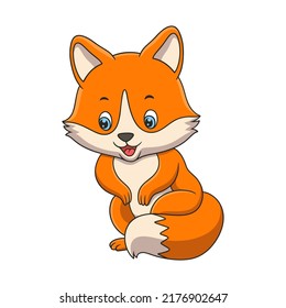 cartoon illustration a fox sitting under a big tree in the middle of the forest