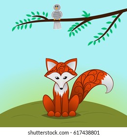 Cartoon illustration of fox. Vector illustration