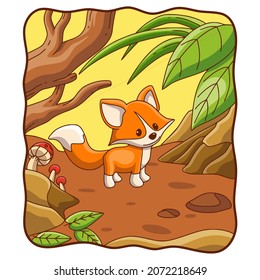 cartoon illustration fox walking in the forest