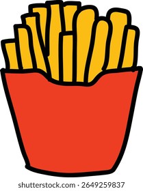 Cartoon Illustration of French Fries in a Red Container