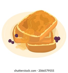 Cartoon illustration with french toast. Vector hand drawn graphic. Single food isolated art.