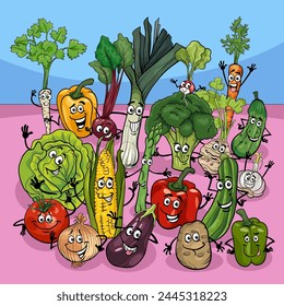 Ilustración de dibujos animados del grupo de personajes de vegetales frescos