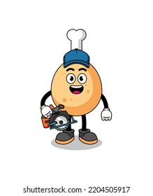 Cartoon Illustration of fried chicken as a woodworker , character design