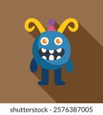 Cartoon illustration of a friendly blue monster wearing a party hat and smiling, perfect for children's projects 