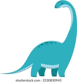 Ilustración de dibujos animados de un simpático dinosaurio brachiosaurus del período jurásico, sonriendo y mirando hacia arriba con los ojos cerrados