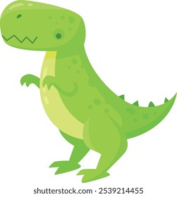 Cartoon-Illustration eines freundlichen grünen Tyrannosaurus Rex-Dinosaurier, der auf zwei Beinen steht, einzeln auf weißem Hintergrund. Perfekt für Kinderbücher, Unterrichtsmaterialien und mehr