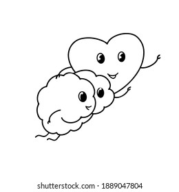 Cartoon illustration of friendly handshake between brain and heart, EQ