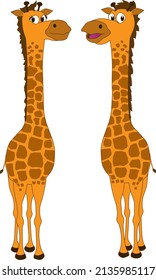 Cartoon illustration of a friendly pair of giraffes