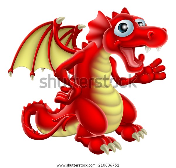 Cartoon Illustration Friendly Red Dragon Smiling Stock Vector (Royalty ...