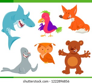 Cartoon Illustration of Friendly Wild Animal Characters Set