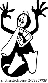 Cartoon illustration of frightened or surprised black duck animal character coloring page