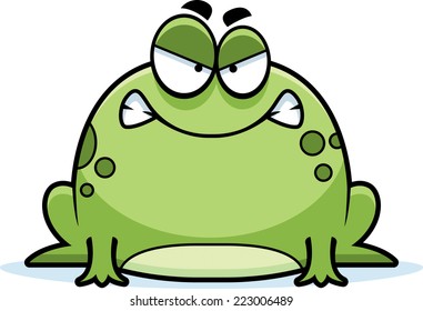 A cartoon illustration of a frog looking angry.