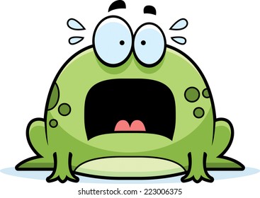 A cartoon illustration of a frog looking scared.