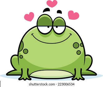 A cartoon illustration of a frog in love.