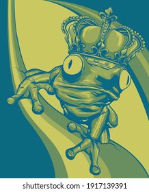 Cartoon illustration of a frog wearing a crown. vector