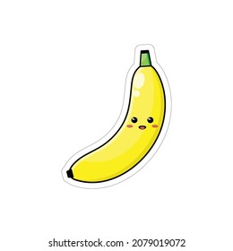 Cartoon illustration of fruits with funny happy smiley facial expressions. Flat vector design suitable for promotional support icons, mascots, or stickers. Cute ripe banana fruit character.