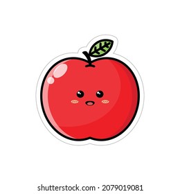 Cartoon illustration of fruits with funny happy smiley facial expressions. Flat vector design suitable for promotional support icons, mascots, or stickers. Cute ripe red apple fruit character.