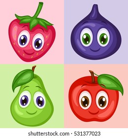 Cartoon Illustration of Fruits with Happy Faces