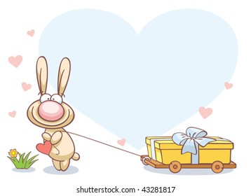cartoon illustration with fun rabbit on Valentine's Day