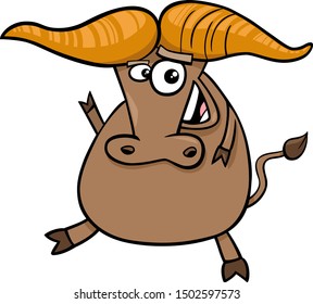 Cartoon Illustration of Funny African Buffalo Wild Animal Character