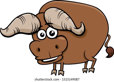 Cartoon Illustration of Funny African Buffalo Wild Animal Comic Character