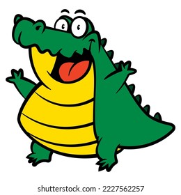Cartoon illustration of Funny Alligator greeting and smiles. Best for logo, sticker, and mascot with reptiles theme for kids