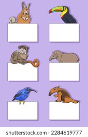 Cartoon illustration of funny animals with blank cards or banners design set