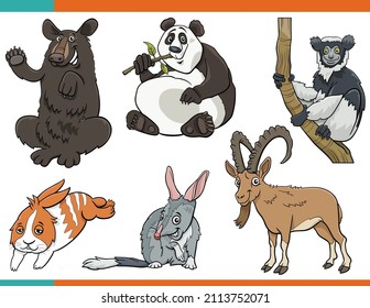 Ilustración de dibujos animados de divertidos animales conjunto de personajes cómicos