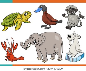 Cartoon illustration of funny animals comic characters set