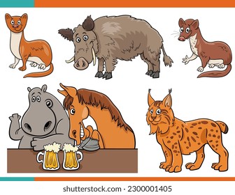 Cartoon illustration of funny animals comic characters set