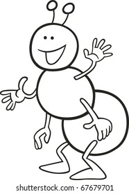 cartoon illustration of funny ant for coloring book