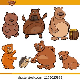 Cartoon illustration of funny bears comic animal characters set