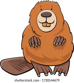 Cartoon Illustration of Funny Beaver Wild Animal Character