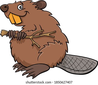 Cartoon illustration of funny beaver wild animal character