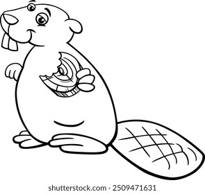 Cartoon illustration of funny beaver wild animal character coloring page