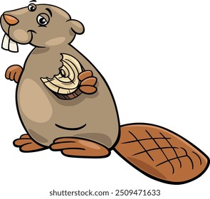 Cartoon illustration of funny beaver wild animal character