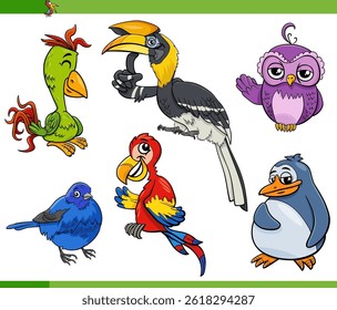 Ilustração de desenhos animados de aves engraçadas conjunto de caracteres de espécies animais